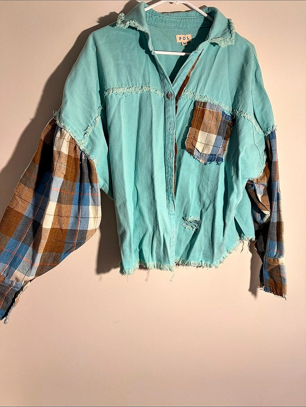 POL Patchwork Plaid Sleeve Jacket Size Medium